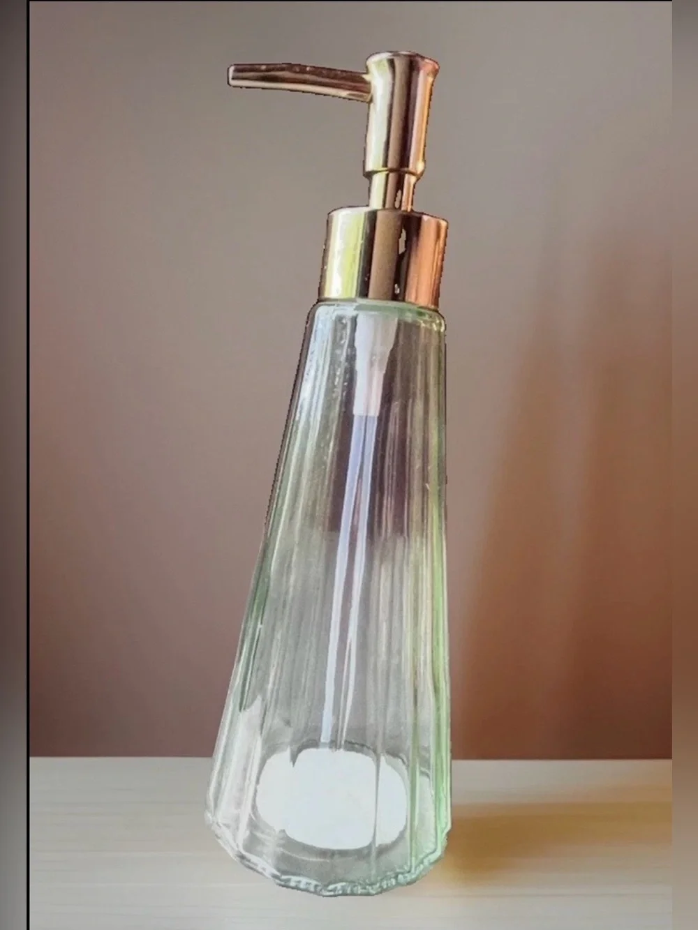 Old East Main Glass Soap Dispenser Fluted Clear Gold Pump 9” Bathroom